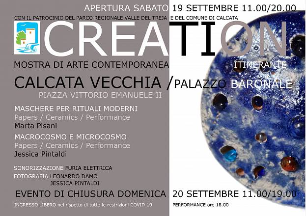 Creation mostra di arte contemporanea itinerante iv tappa al palazzo baronale di calcata con il patrocinio del parco regionale valle del treja e del comune di calcata