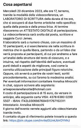 Laboratorio di scrittura - evento online mercoledì 20/12/2023 dalle ore 17:00 alle ore 20:00